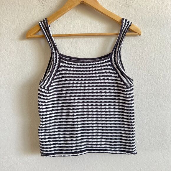 LEVI'S Dark Grey White Striped Crochet Knit Tank Top Womens Small - Picture 3 of 5